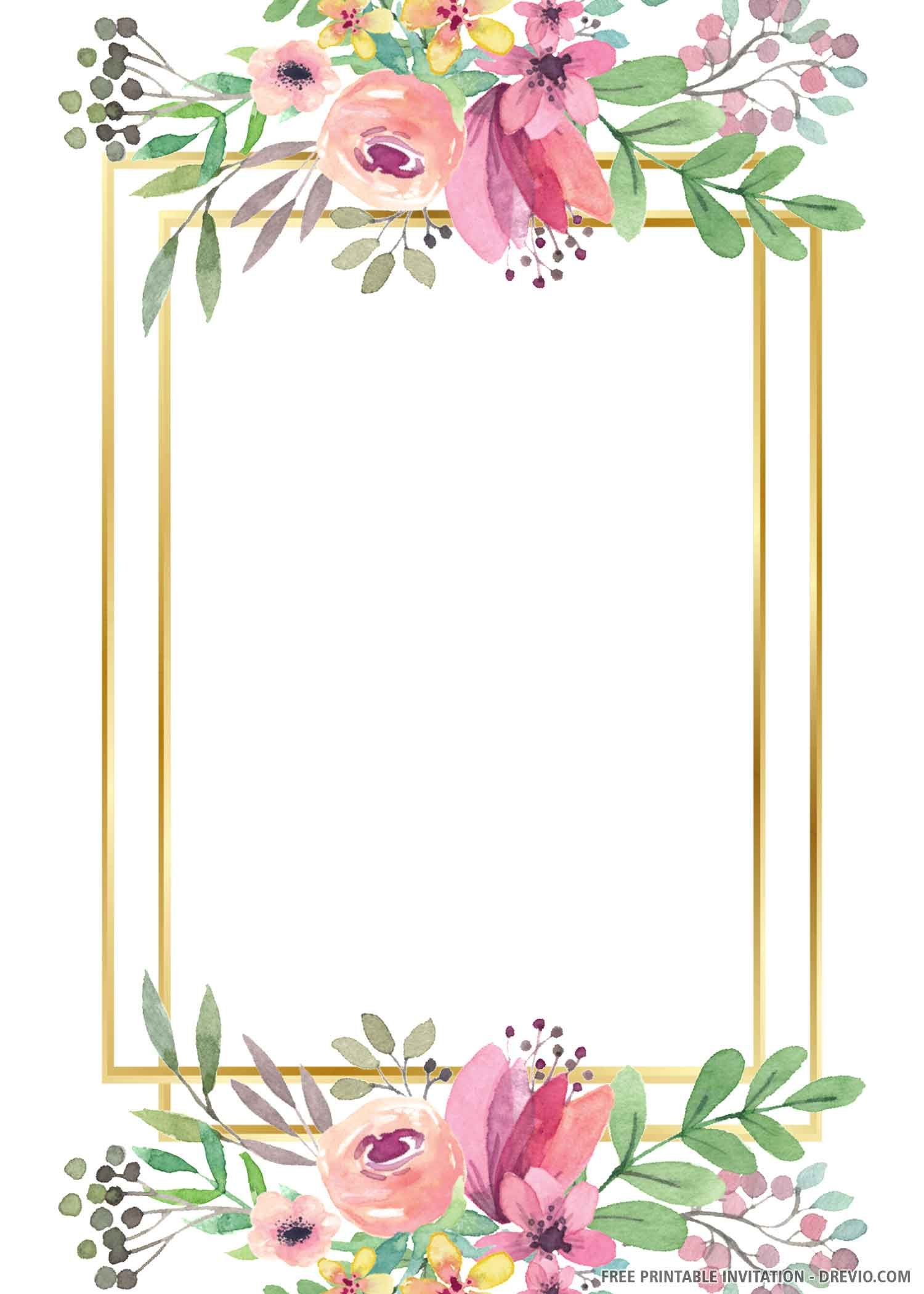 Free Printable) - Floral Frame Invitation Templates - For Any intended for Printable Invitation Templates Free Download