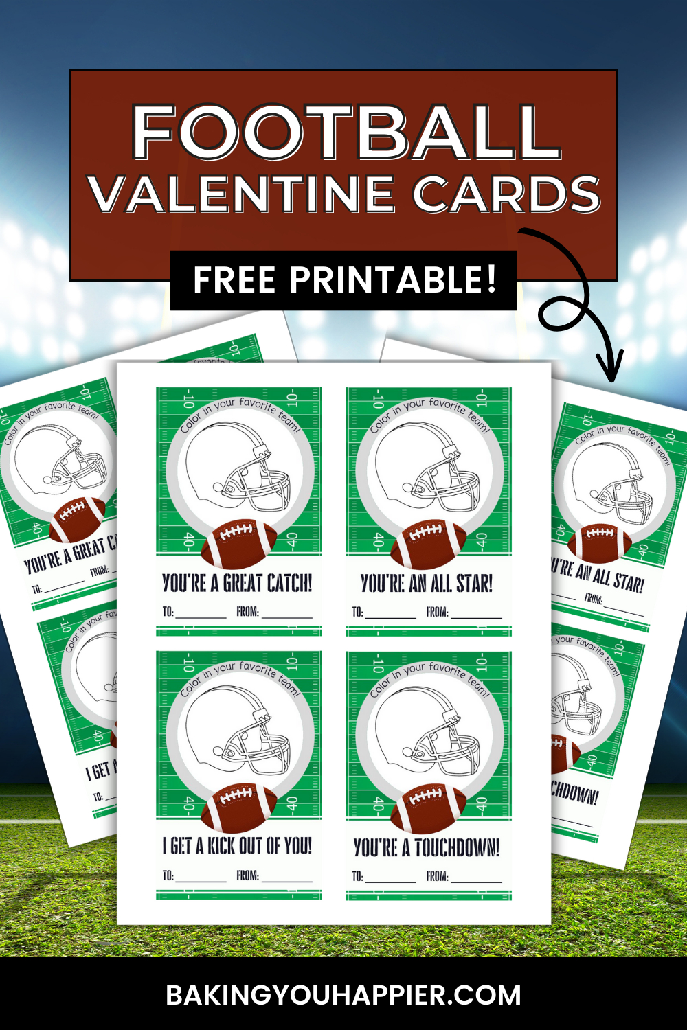 Free Printable Football Valentine Cards | Baking You Happier within Free Printable Football Valentines Day Cards