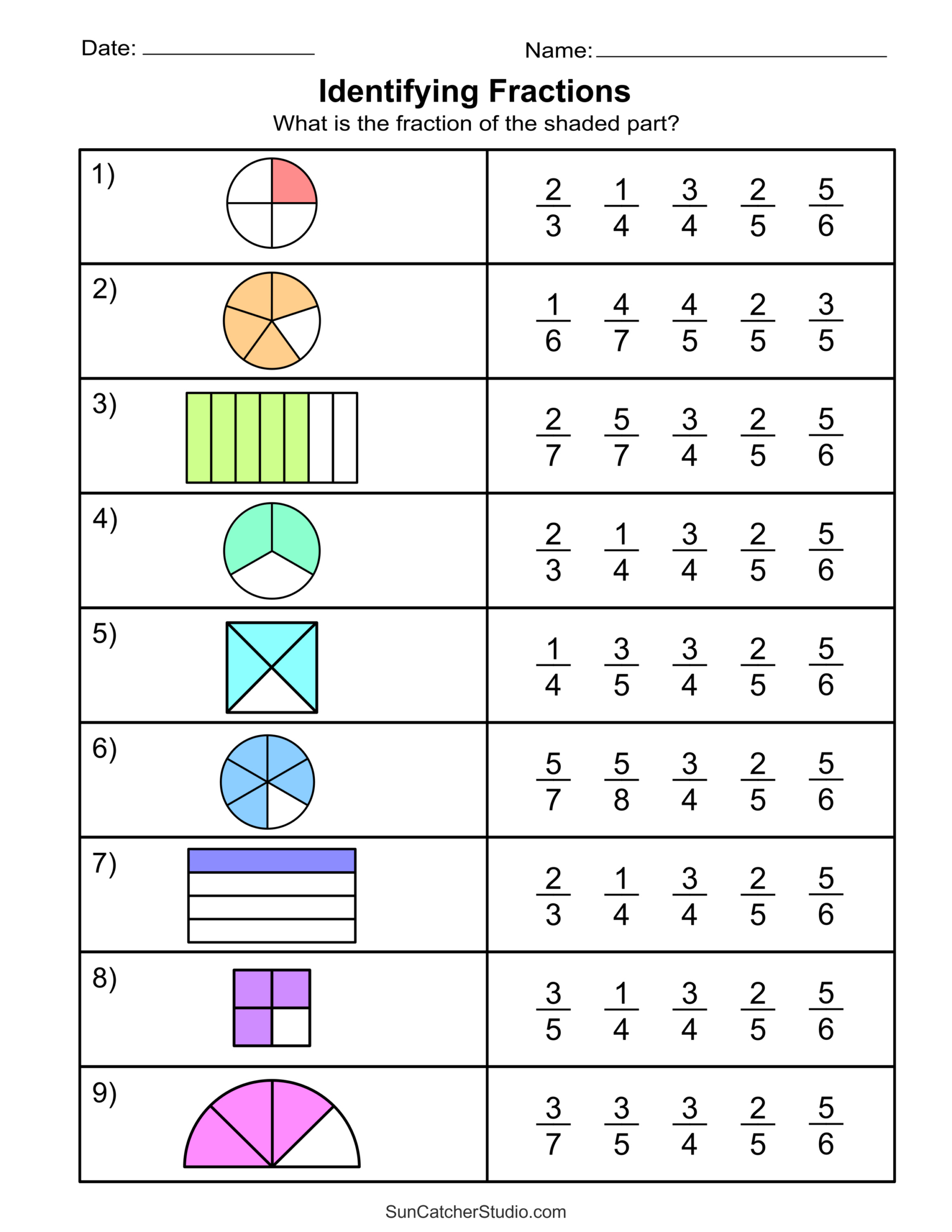 Free Printable Fractions Worksheets (Comparing &amp; Identifying with Free Printable Fraction Worksheets