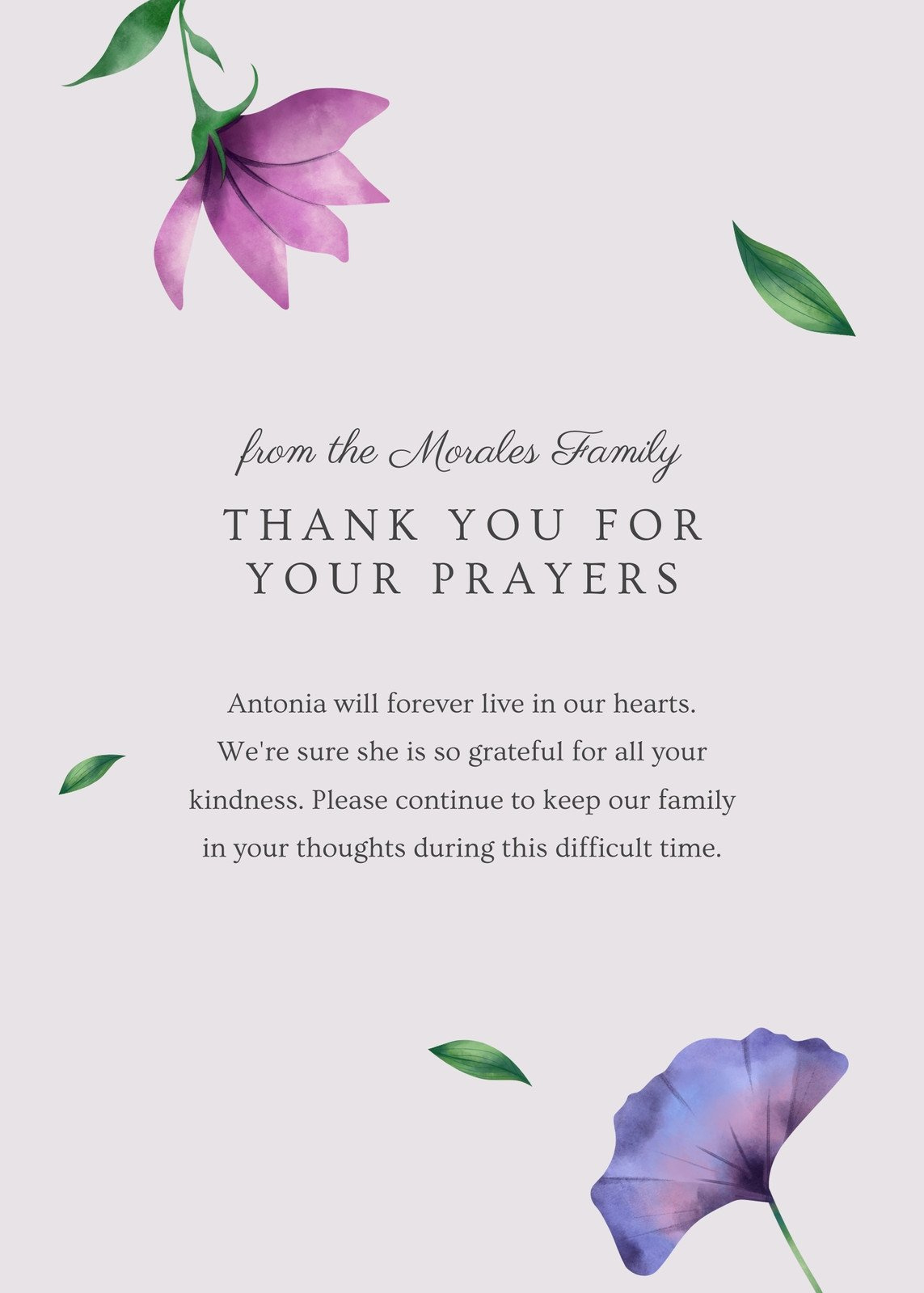 Free, Printable Funeral Thank You Card Templates To Customize pertaining to Thank You Sympathy Cards Free Printable