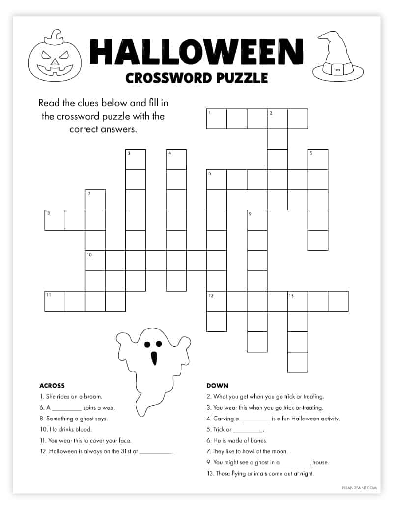 Free Printable Halloween Crossword Puzzle - Pjs And Paint intended for Halloween Crossword Printable Free