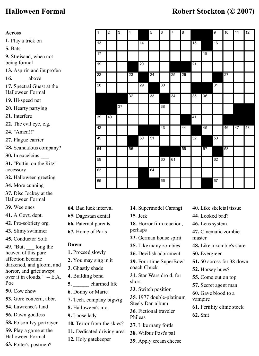 Free Printable Halloween Crossword - Worksheets Library regarding Halloween Crossword Printable Free