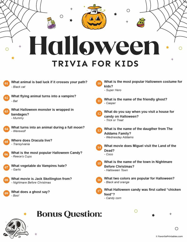 Free Printable Halloween Trivia For Kids - Favorite Printables regarding Free Printable Halloween Quiz