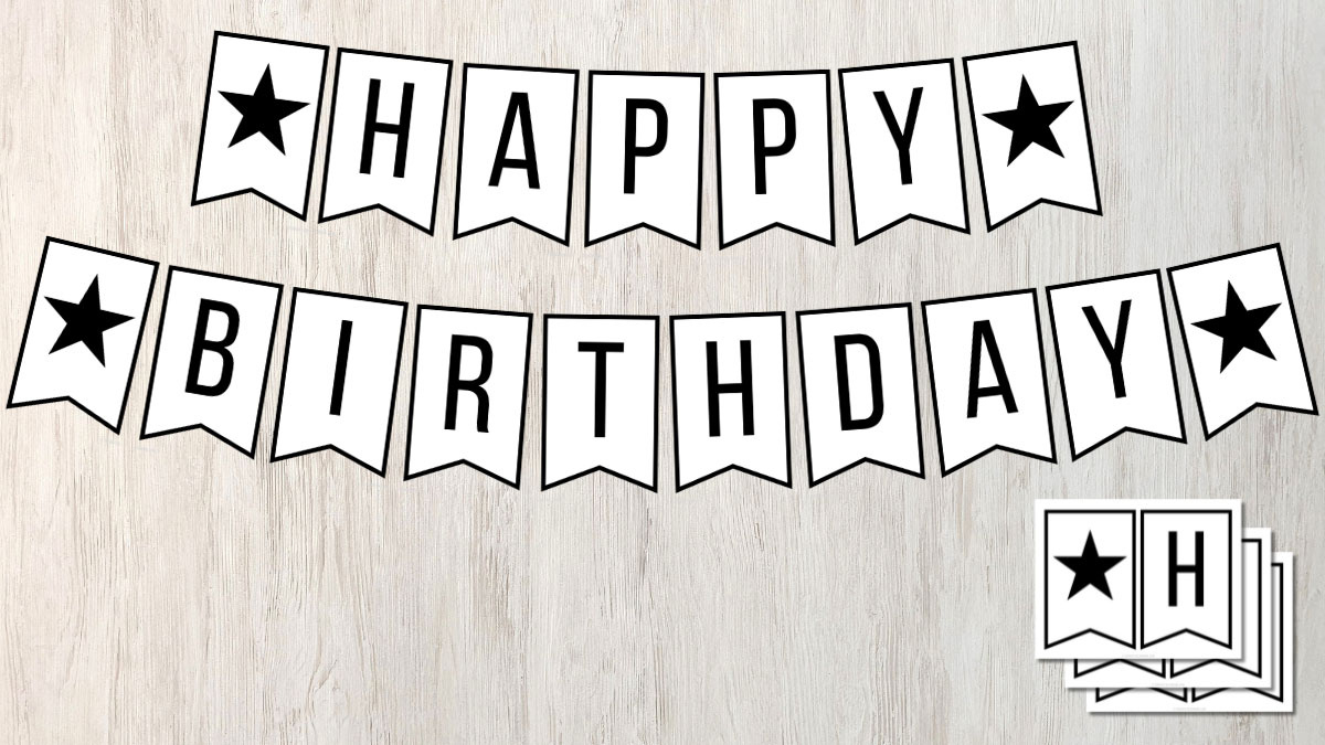 Free Printable Happy Birthday Banner In Black And White in Free Printable Birthday Banner