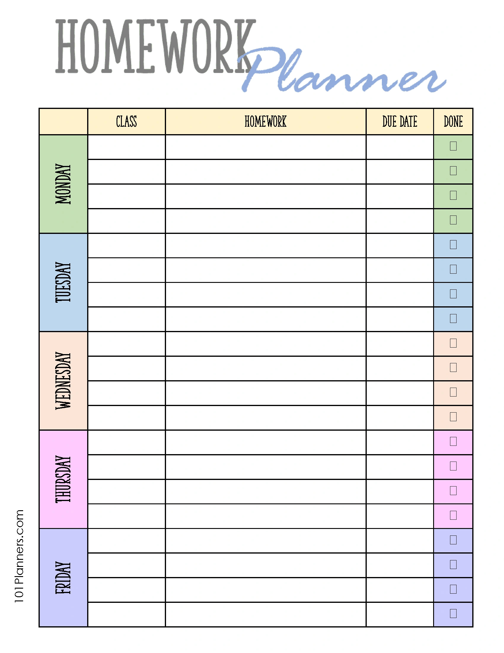 Free Printable Homework Planner Template | Pdf, Word, Excel Or Jpg inside Free Printable Homework Templates