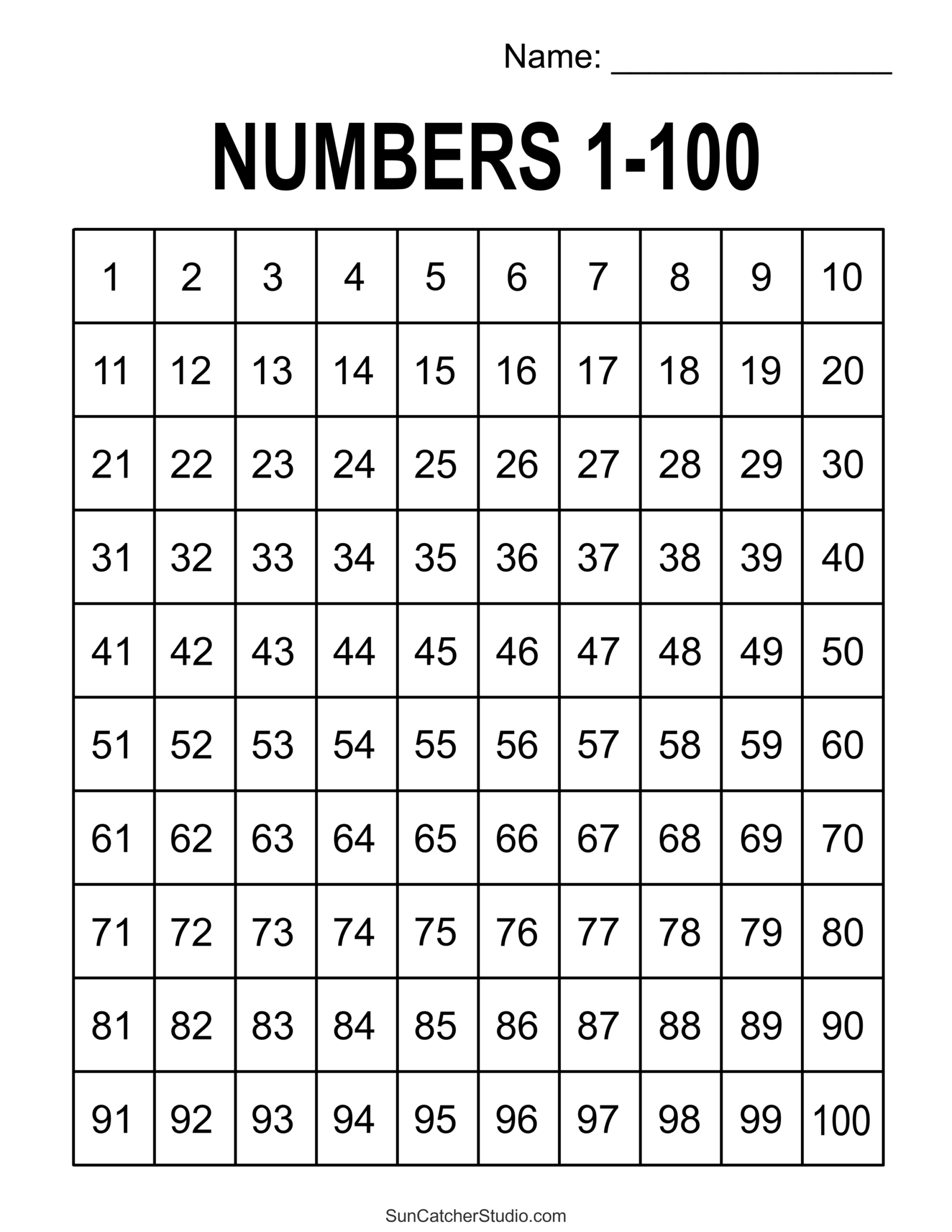 Free Printable Hundreds Charts (Numbers 1 To 100) – Free for Free Printable Number Chart 1 100
