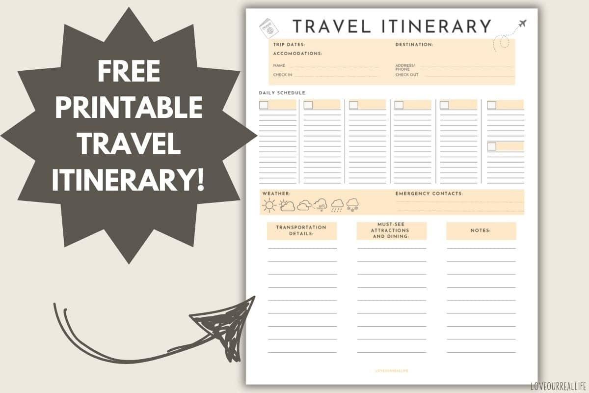 Free Printable Itinerary Template For Stress-Free Travel ⋆ Love in Free Printable Itinerary