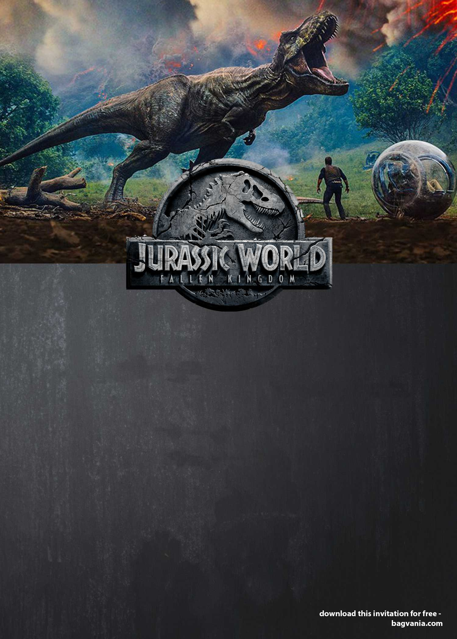 Free Printable Jurassic World Fallen Kingdom Invitation Template for Free Printable Jurassic Park Invitations