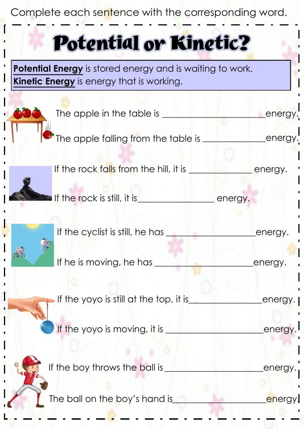 Free Printable Kinetic &amp;amp;Amp; Potential Energy Worksheets pertaining to Free Printable Worksheets On Potential And Kinetic Energy
