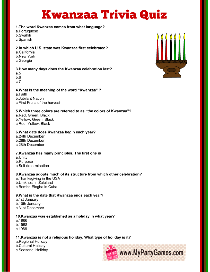 Free Printable Kwanzaa Trivia Quiz With Answer Key inside Kwanzaa Trivia Free Printable