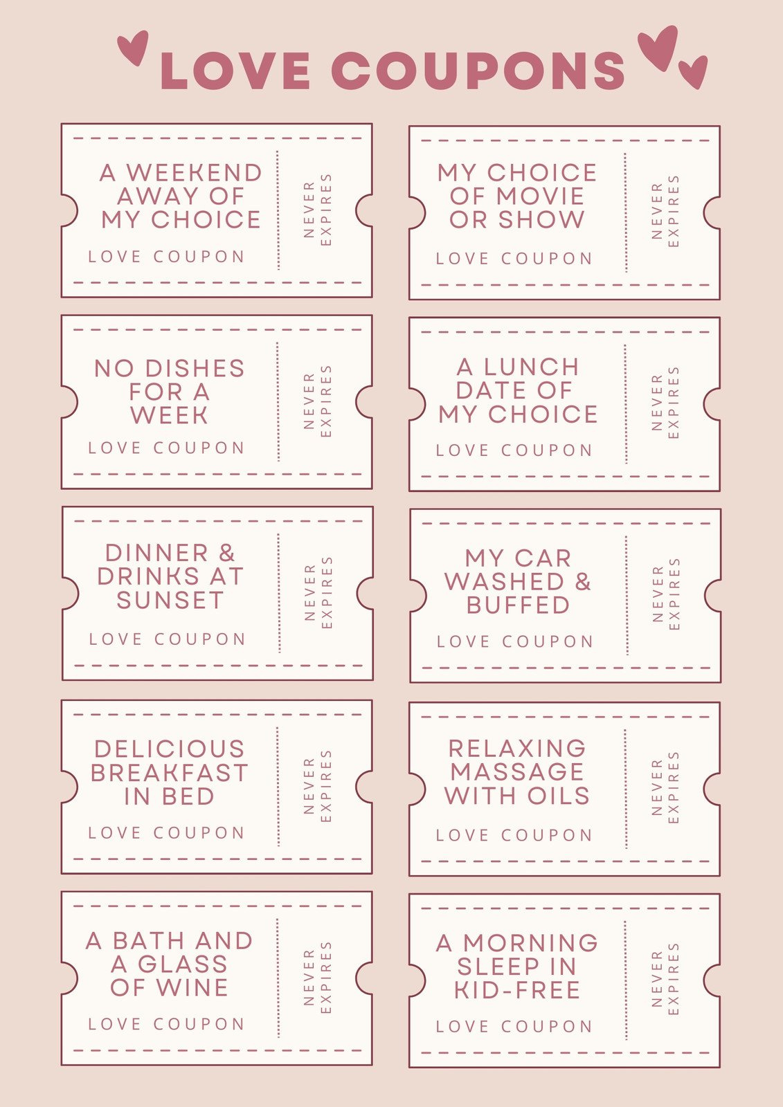 Free Printable Love Coupon Templates | Canva - Worksheets Library within Free Printable Coupons For Husband