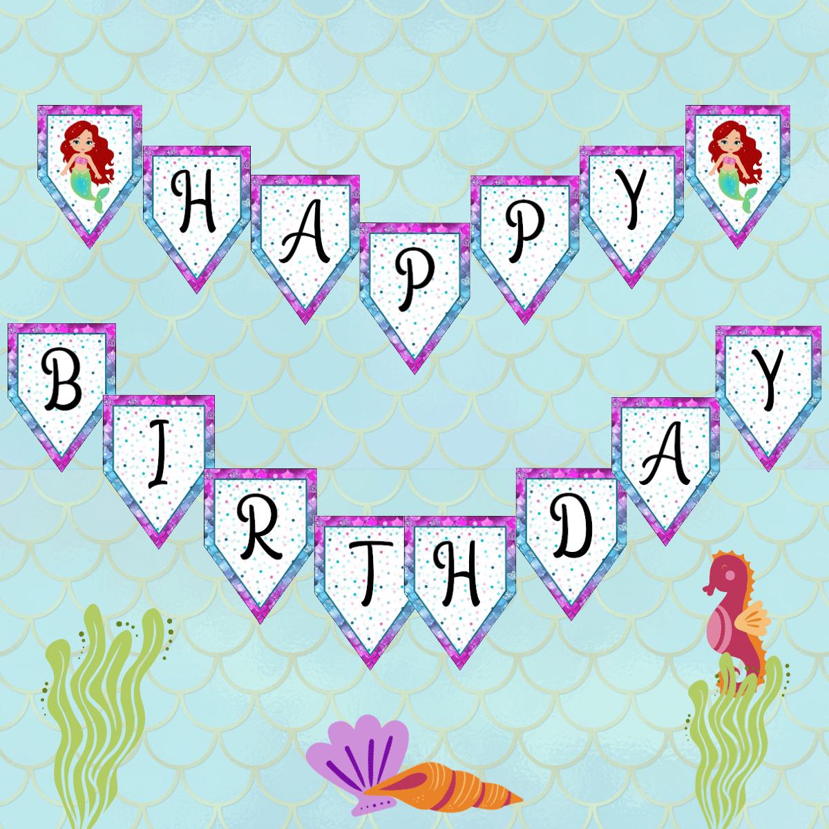 Free Printable Mermaid Birthday Banner - Fun Money Mom regarding Free Printable Little Mermaid Birthday Banner