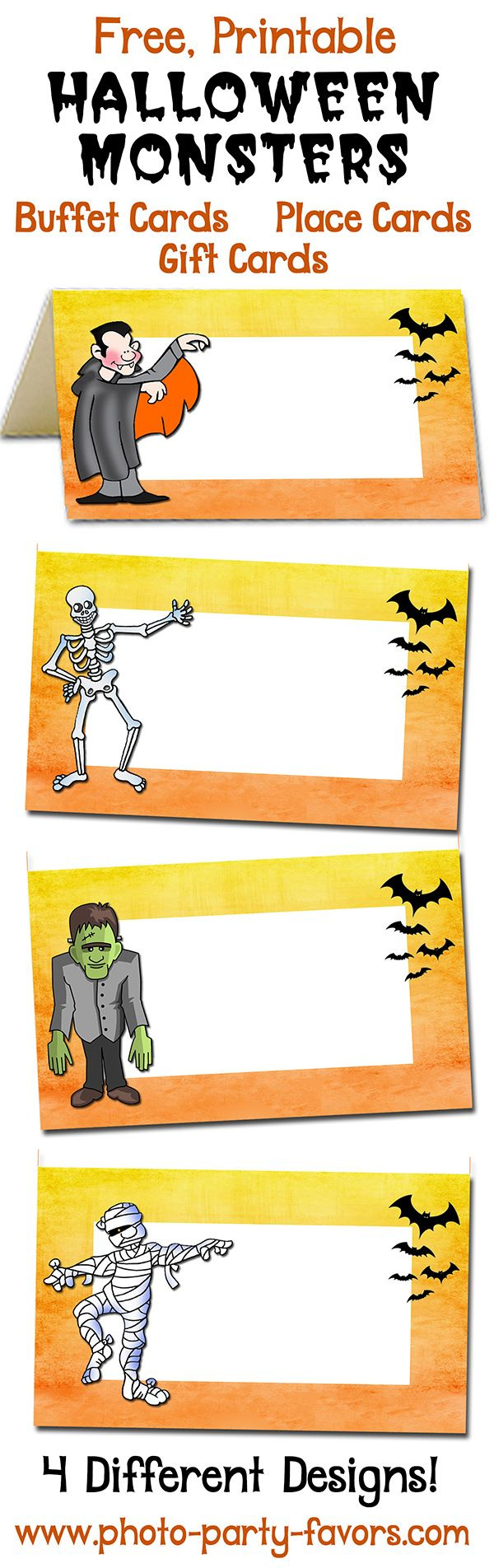 Free Printable Monsters Halloween Buffet Cards inside Free Printable Halloween Place Cards