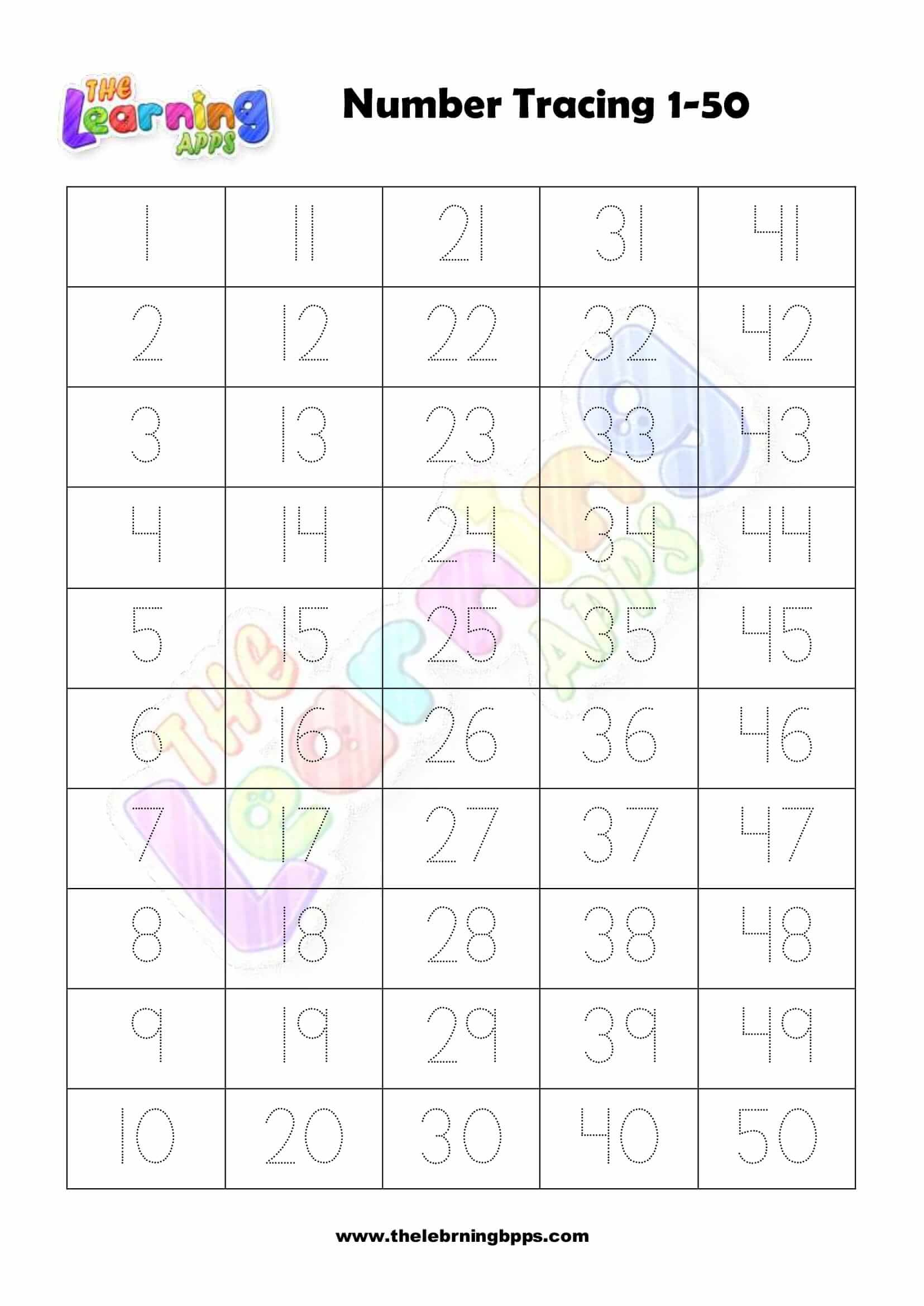 Free Printable Number Tracing 1-50 Worksheet For Kids throughout Free Printable Tracing Numbers 1 50