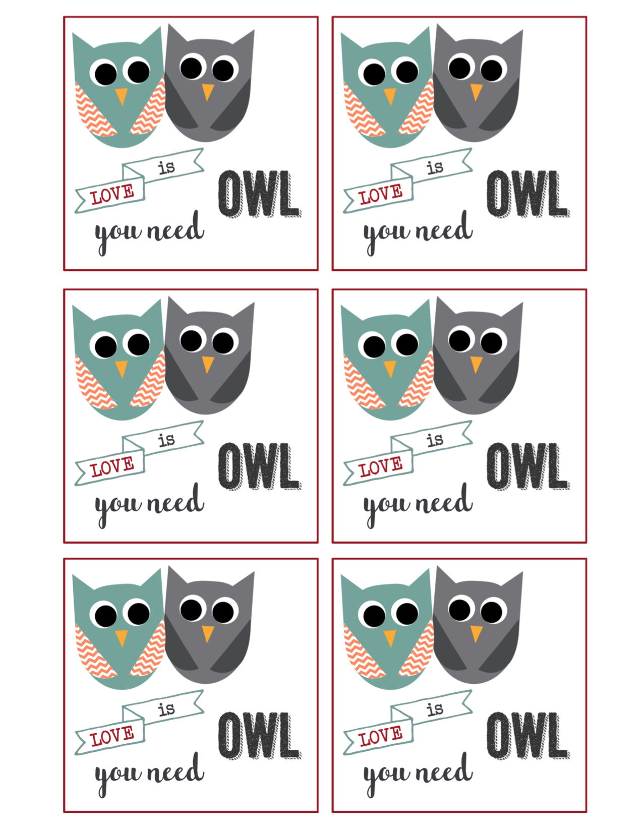 Free Printable Owl Valentine Cards - Paper Trail Design inside Free Printable Owl Valentine Cards