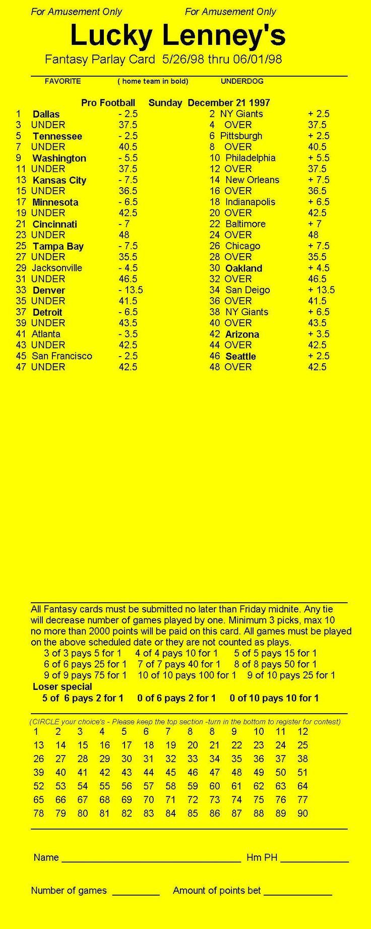 Free Printable Parlay Cards with regard to Free Printable Football Parlay Cards