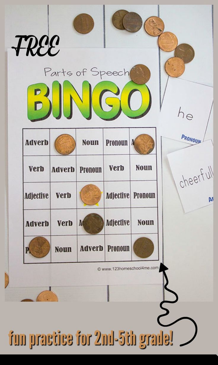 Free Printable Parts Of Speech Grammar Bingo Game For Kids pertaining to Free Printable Parts Of Speech Bingo