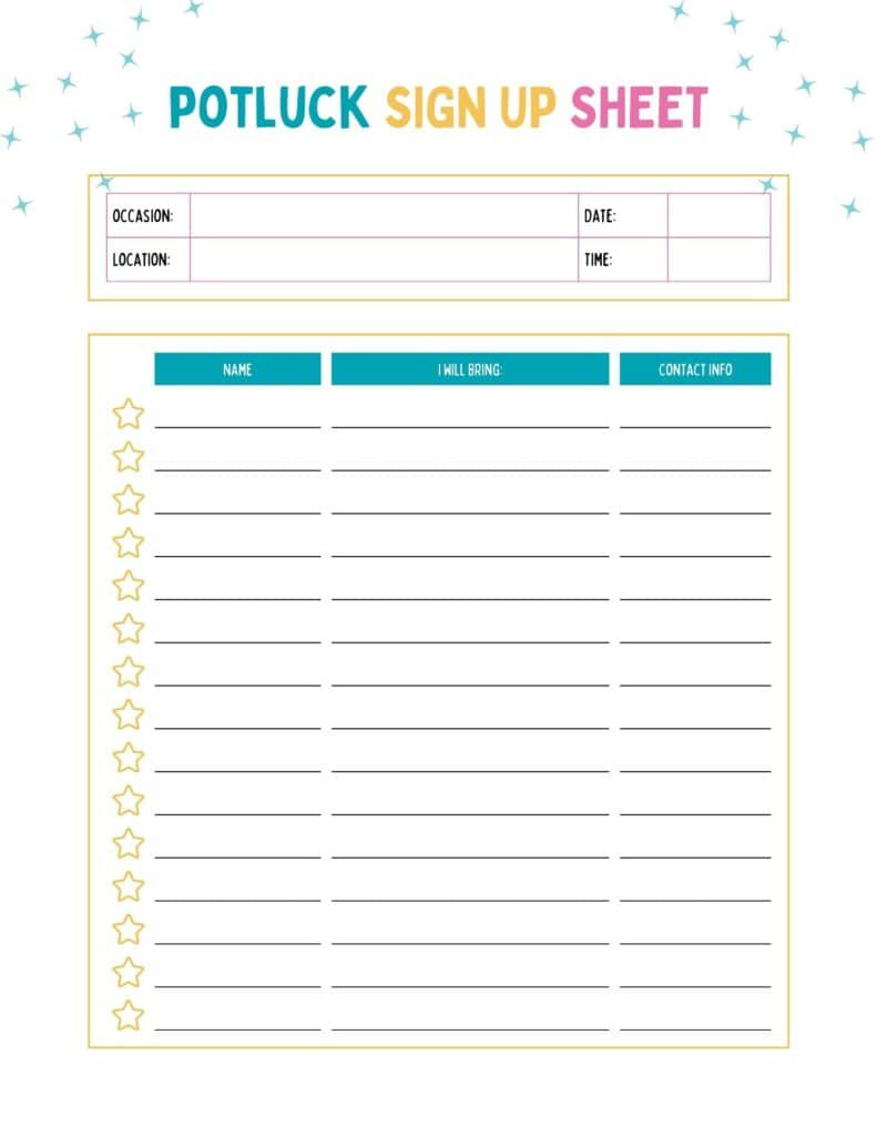 Free Printable Potluck Sign-Up Sheets — How To Organize Your Next within Free Printable Sign Up Sheets For Potlucks