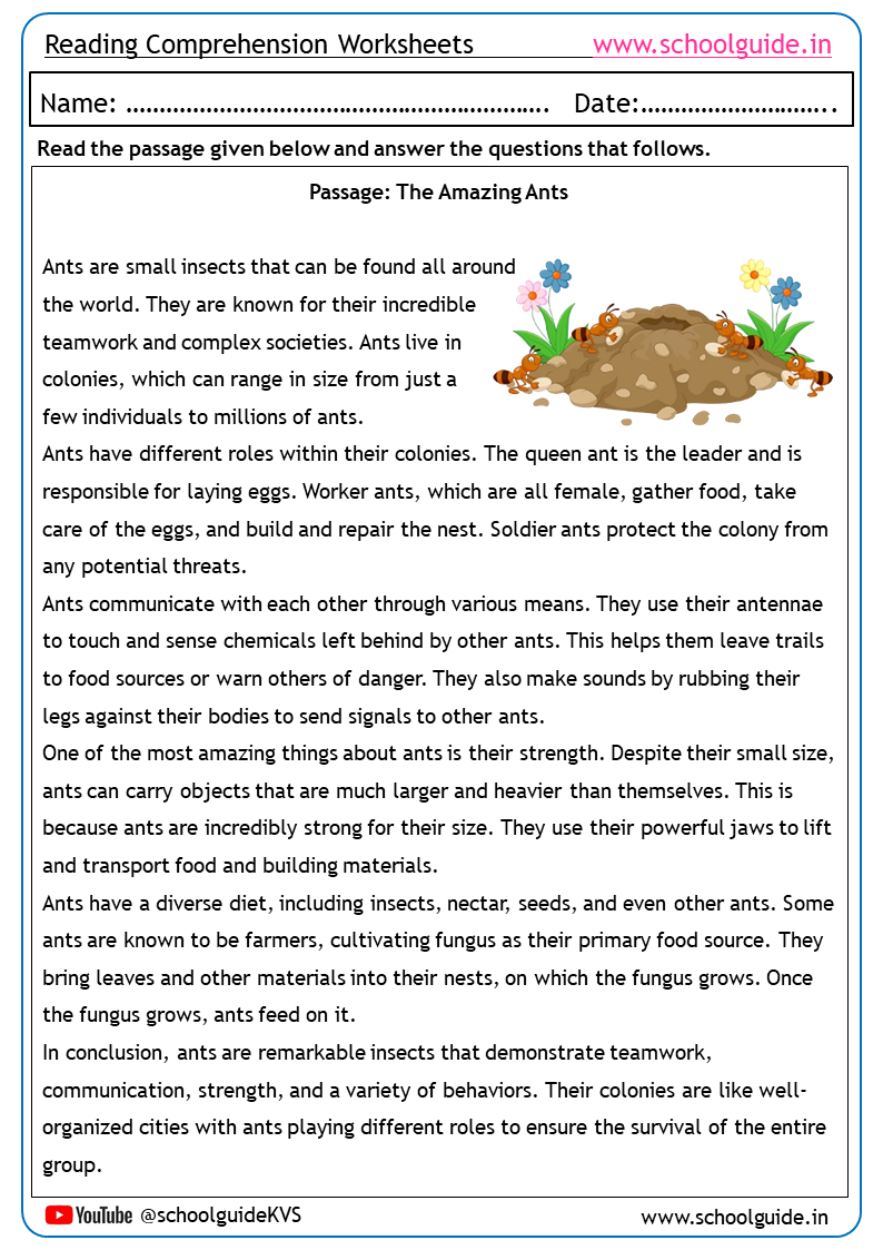 Free Printable Reading Comprehension Worksheets intended for Free Printable Reading Passages With Questions