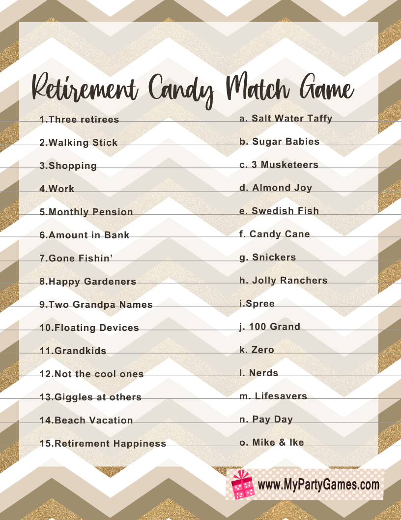 Free Printable Retirement Candy Match Game throughout Retirement Party Games Free Printable