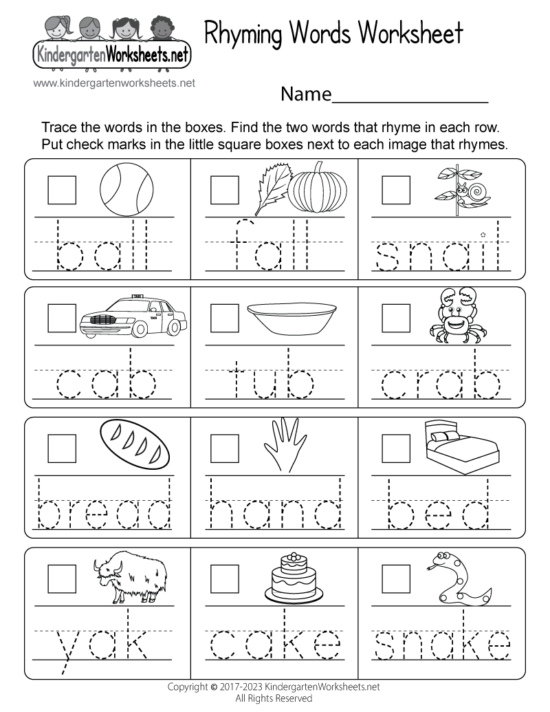 Free Printable Rhyming Words Worksheet intended for Free Printable Rhyming Words