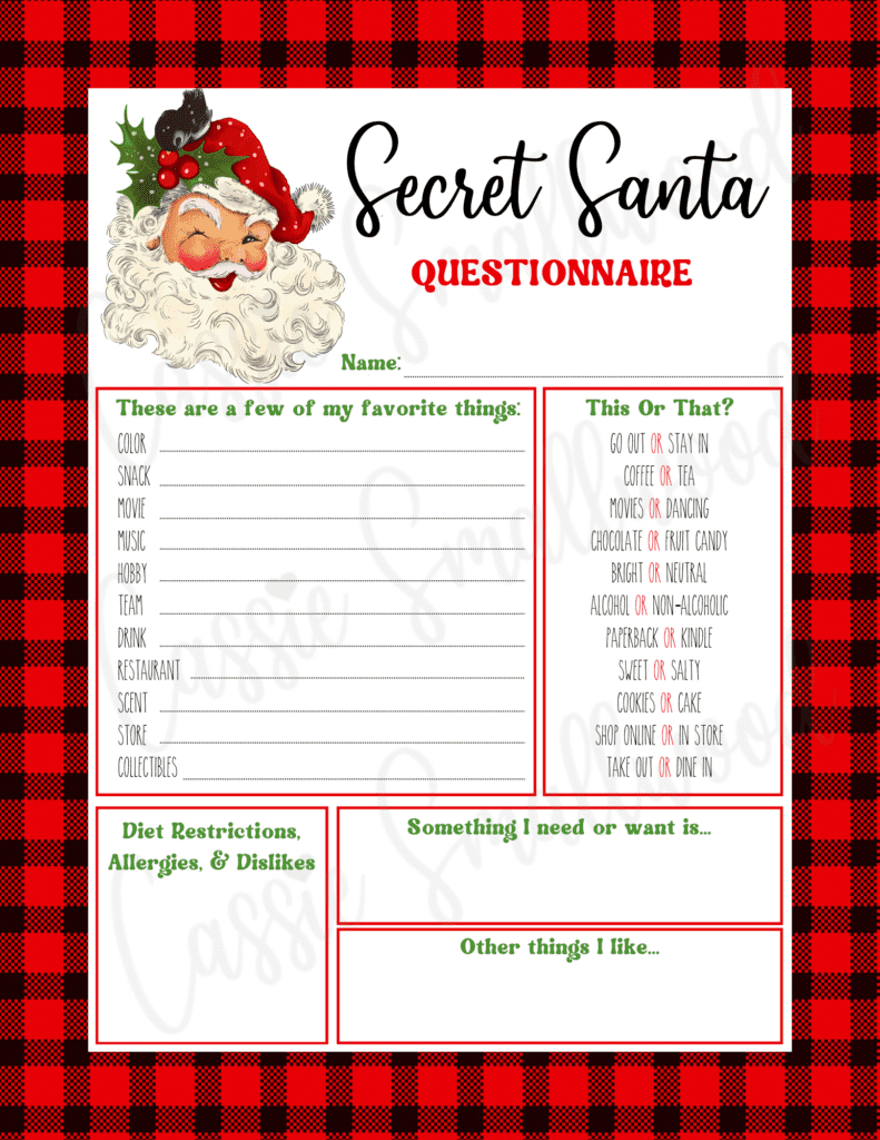 Free Printable Secret Santa Questionnaire Templates - Cassie Smallwood within Free Printable Secret Pal Forms