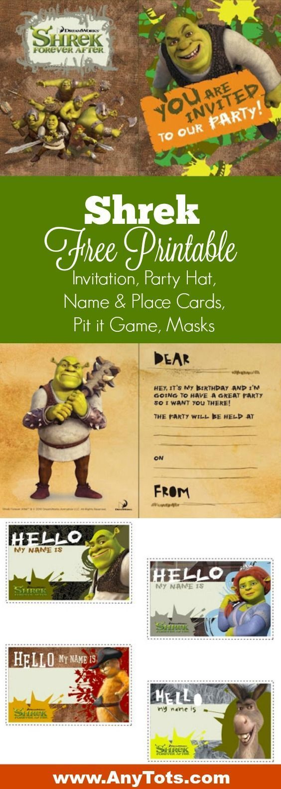 Free Printable Shrek Birthday Party: Invitation, Game, Party Hat with regard to Free Printable Shrek Birthday Invitations