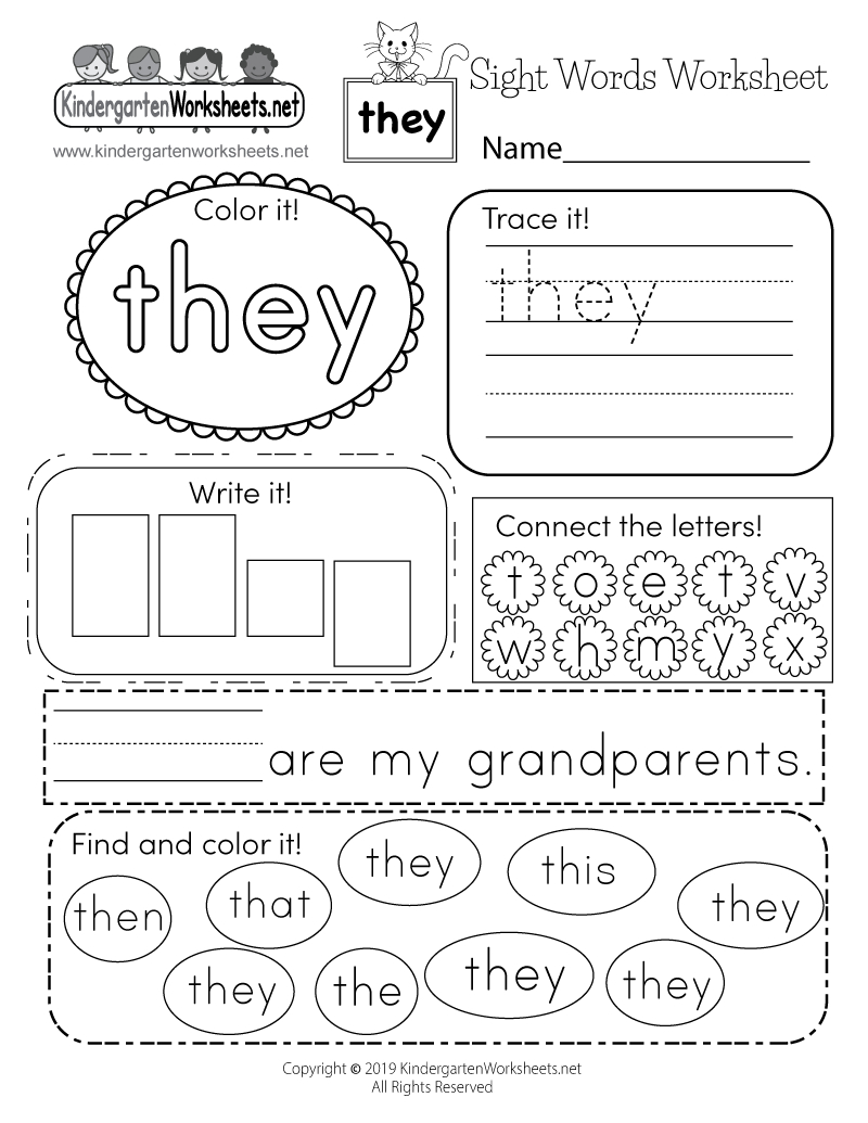 Free Printable Sight Word “They” Worksheet regarding Free Printable Sight Word Worksheets