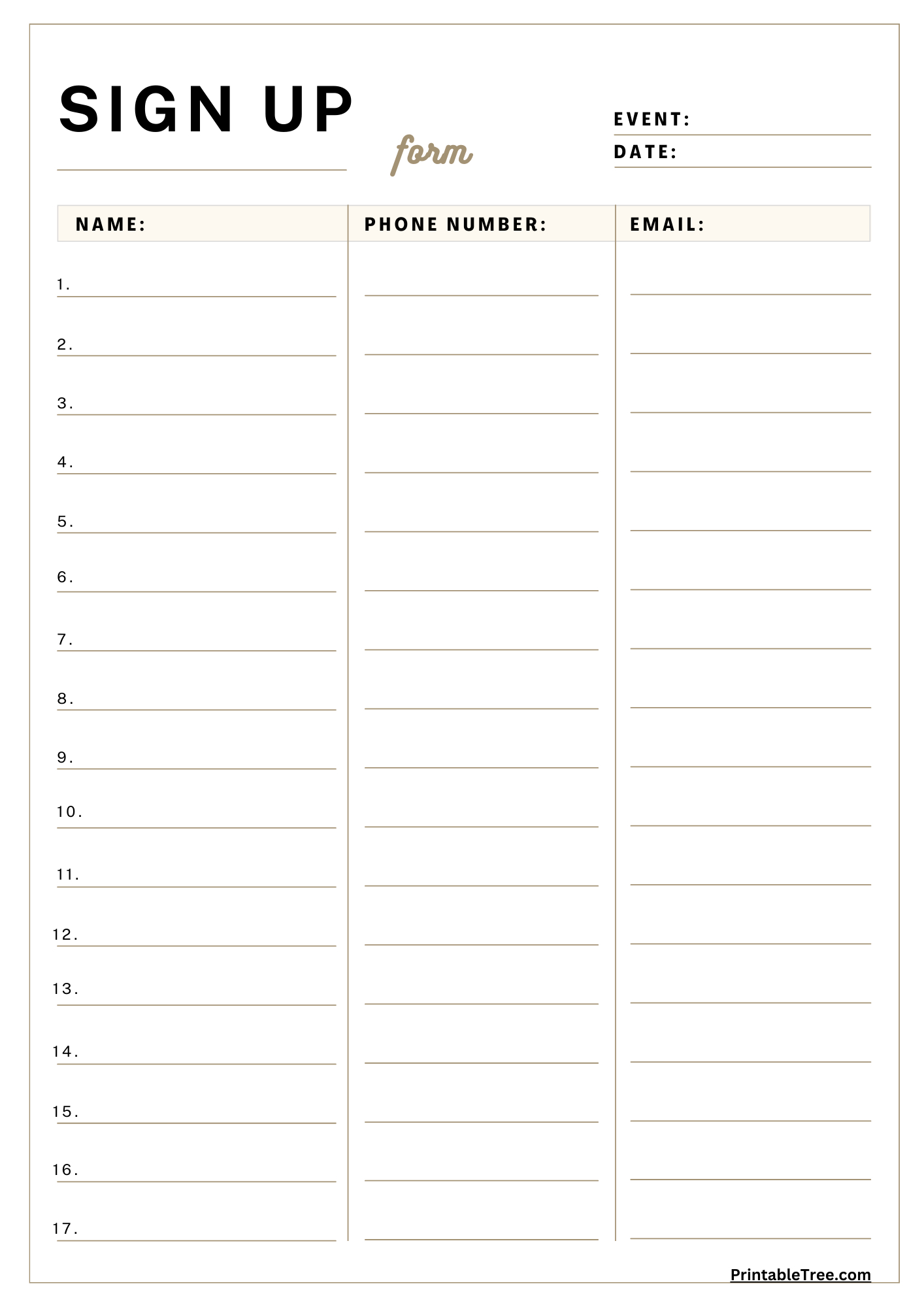 Free Printable Sign-Up And Sign-In Sheet Pdf Templates in Free Printable Sign In Sheet