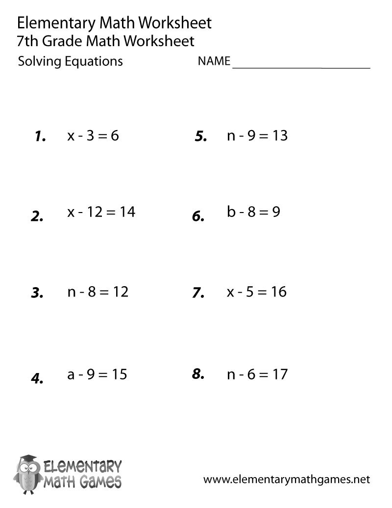 Free Printable Solving Equations Worksheet For Seventh Grade intended for Free Printable 7Th Grade Math Worksheets