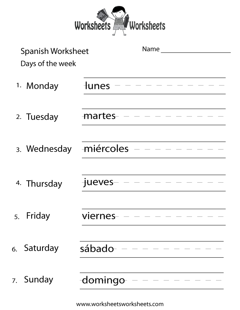 Free Printable Spanish Days Of The Week Worksheet - Worksheets Library within Free Printable Spanish Worksheets