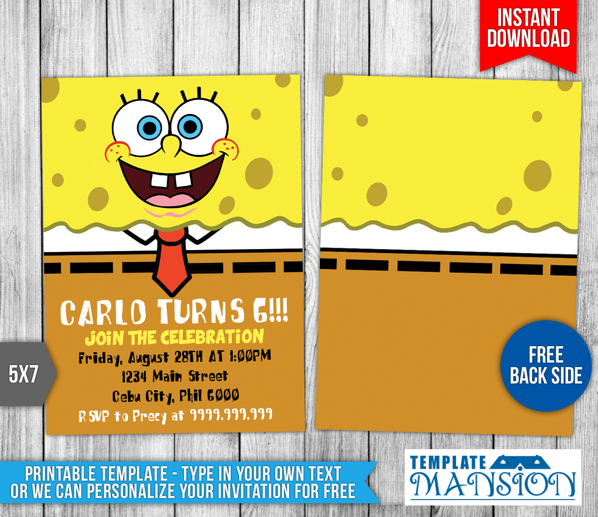 Free Printable) - Spongebob Squarepants Birthday Invitation intended for Spongebob Free Printable Invitations