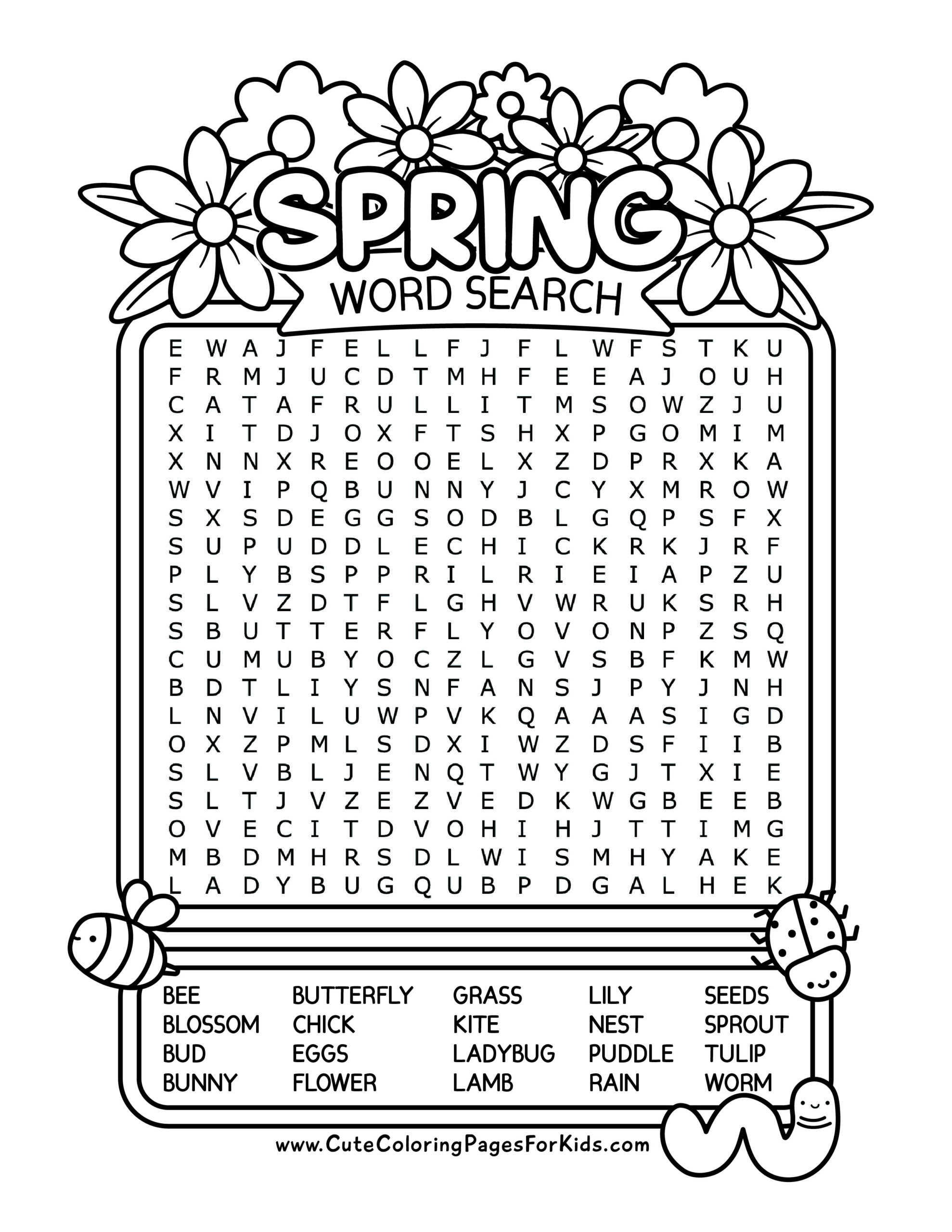 Free Printable Spring Word Search For Kids - Cute Coloring Pages intended for Free Printable Word Searches For Kids
