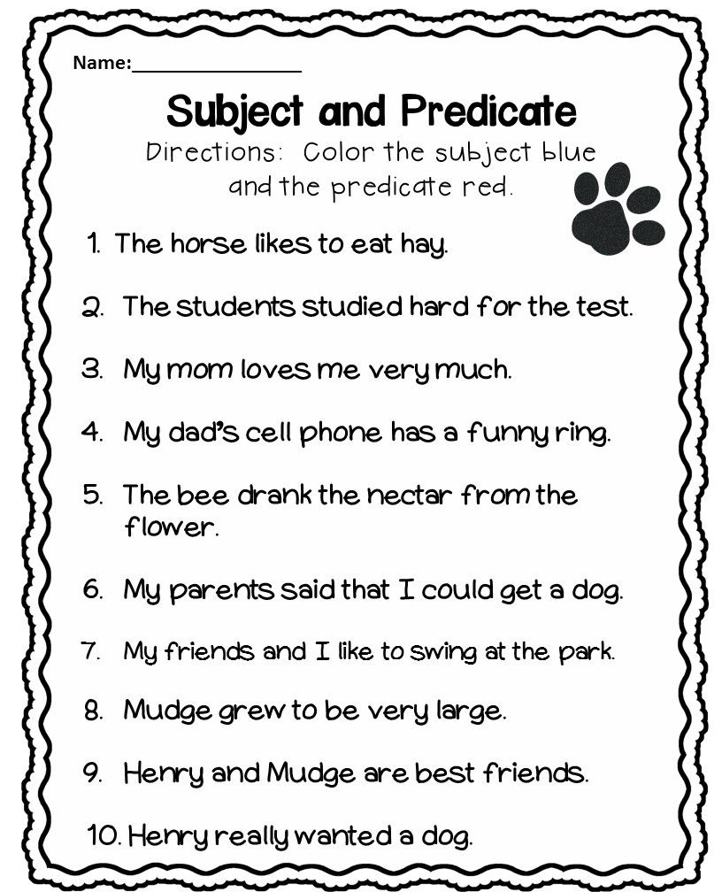 Free Printable Subjects And Predicates Worksheet - Worksheets Library intended for Free Printable Subject Predicate Worksheets 2Nd Grade