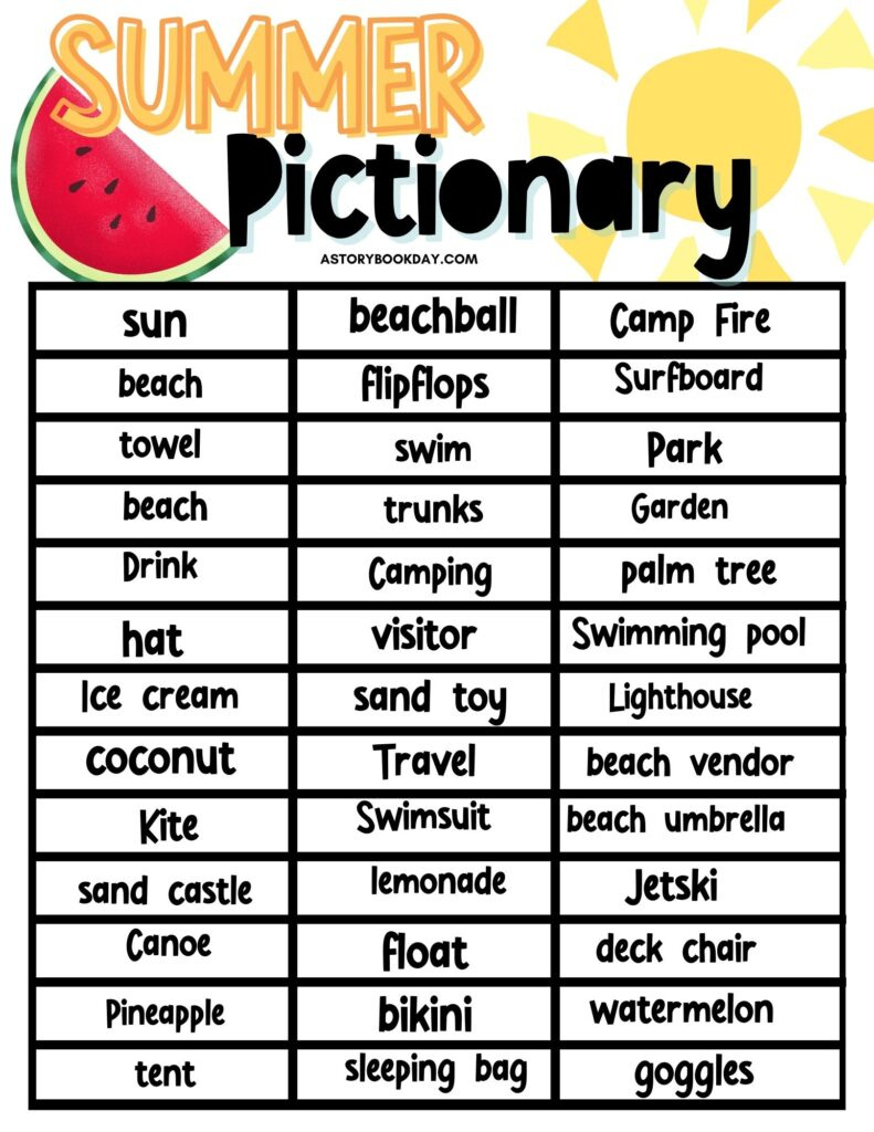 Free Printable Summer Pictionary Game inside Free Printable Pictionary Cards