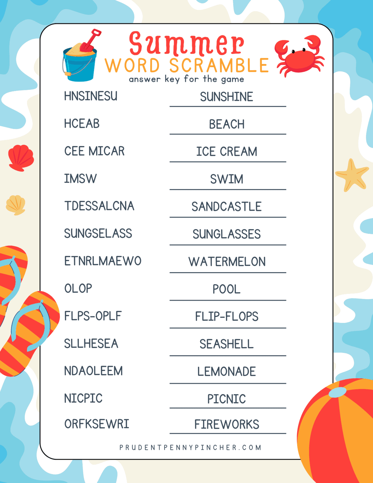Free Printable Summer Word Scramble Game For Kids - Prudent Penny intended for Unscramble Word Games Printable Free