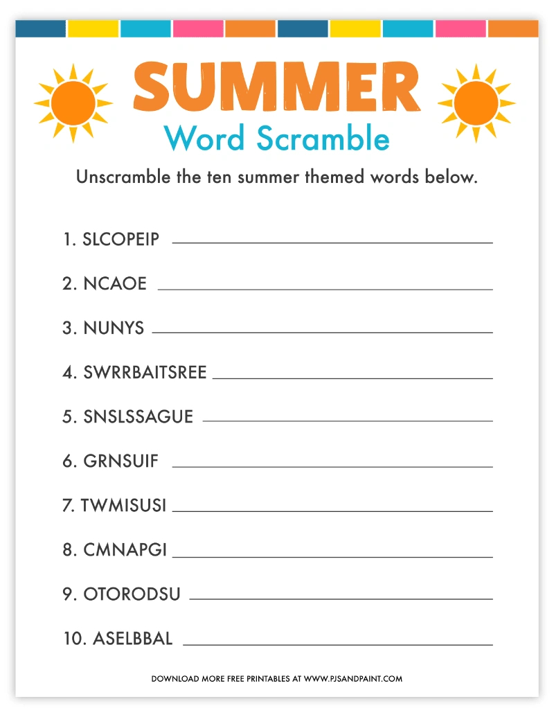 Free Printable Summer Word Scramble - Pjs And Paint regarding Free Printable Summer Games