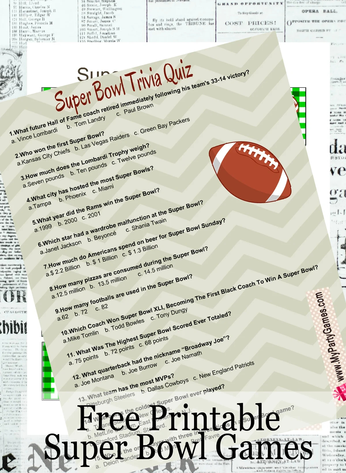 Free Printable Super Bowl Football Games within Over The Hill Games Free Printable