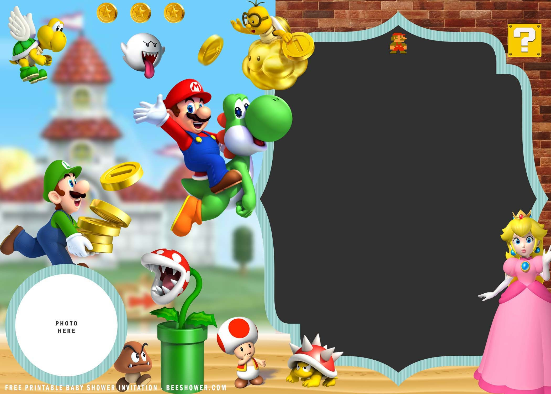 Free Printable) - Super Mario Baby Shower Invitation Templates pertaining to Free Printable Super Mario Bros Invitations