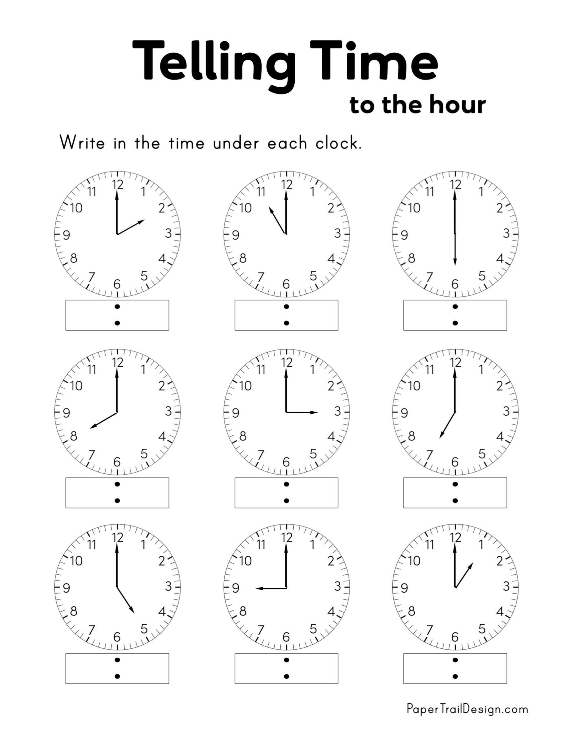 Free Printable Telling Time Worksheets - Paper Trail Design regarding Free Printable Telling Time Worksheets