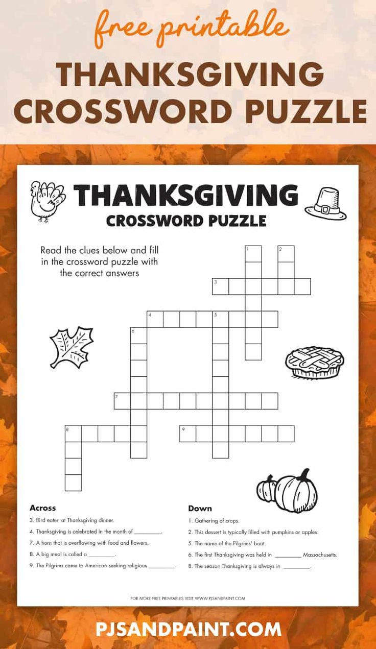 Free Printable Thanksgiving Crossword Puzzle in Thanksgiving Crossword Puzzles Printable Free