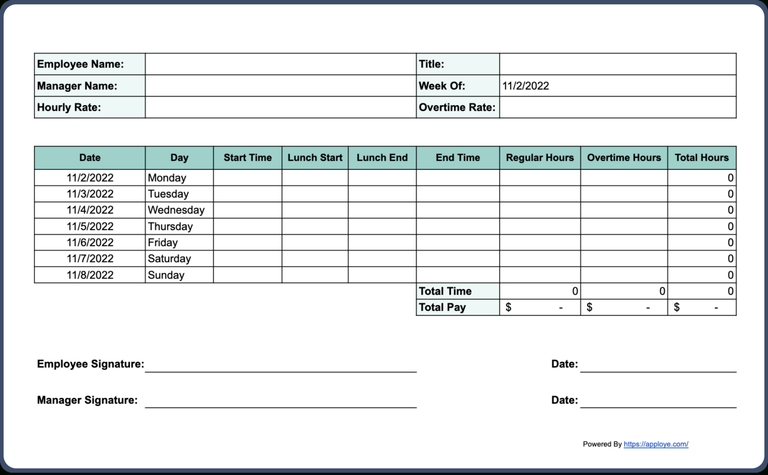 Free Printable Timesheet Templates (Excel, Word, Pdf) - Worksheets in Time Card Templates Free Printable