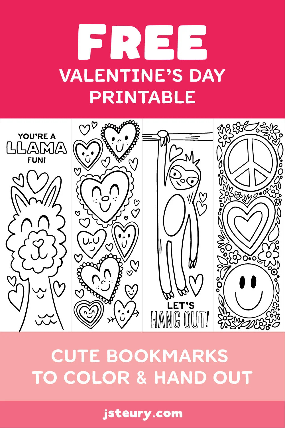 Free Printable Valentine&amp;#039;S Day Bookmarks To Color — Jessie Steury within Free Printable Valentine Bookmarks