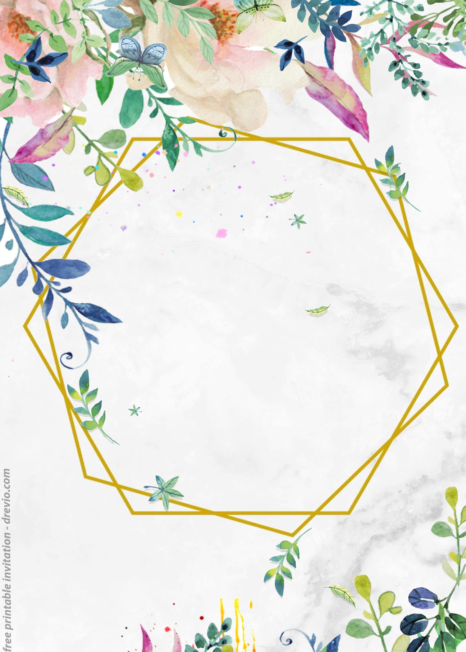 Free Printable Vintage Flower Framed Watercolor Invitations with Printable Invitation Templates Free Download