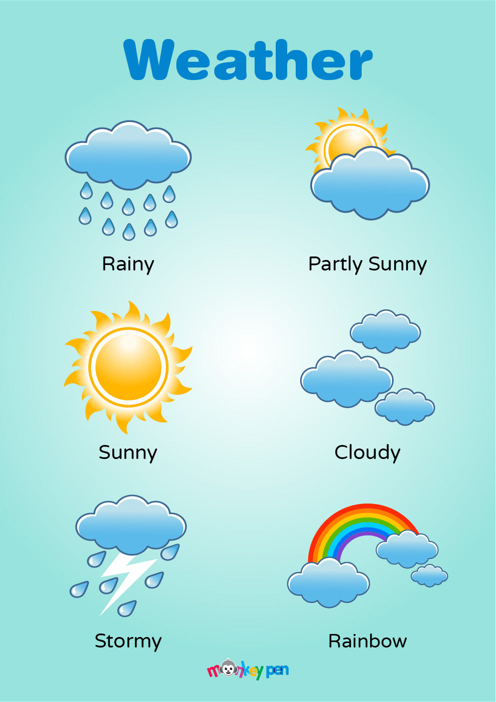 Free Printable Weather Educational Chart – Monkey Pen Store with regard to Free Printable Weather Chart For Preschool