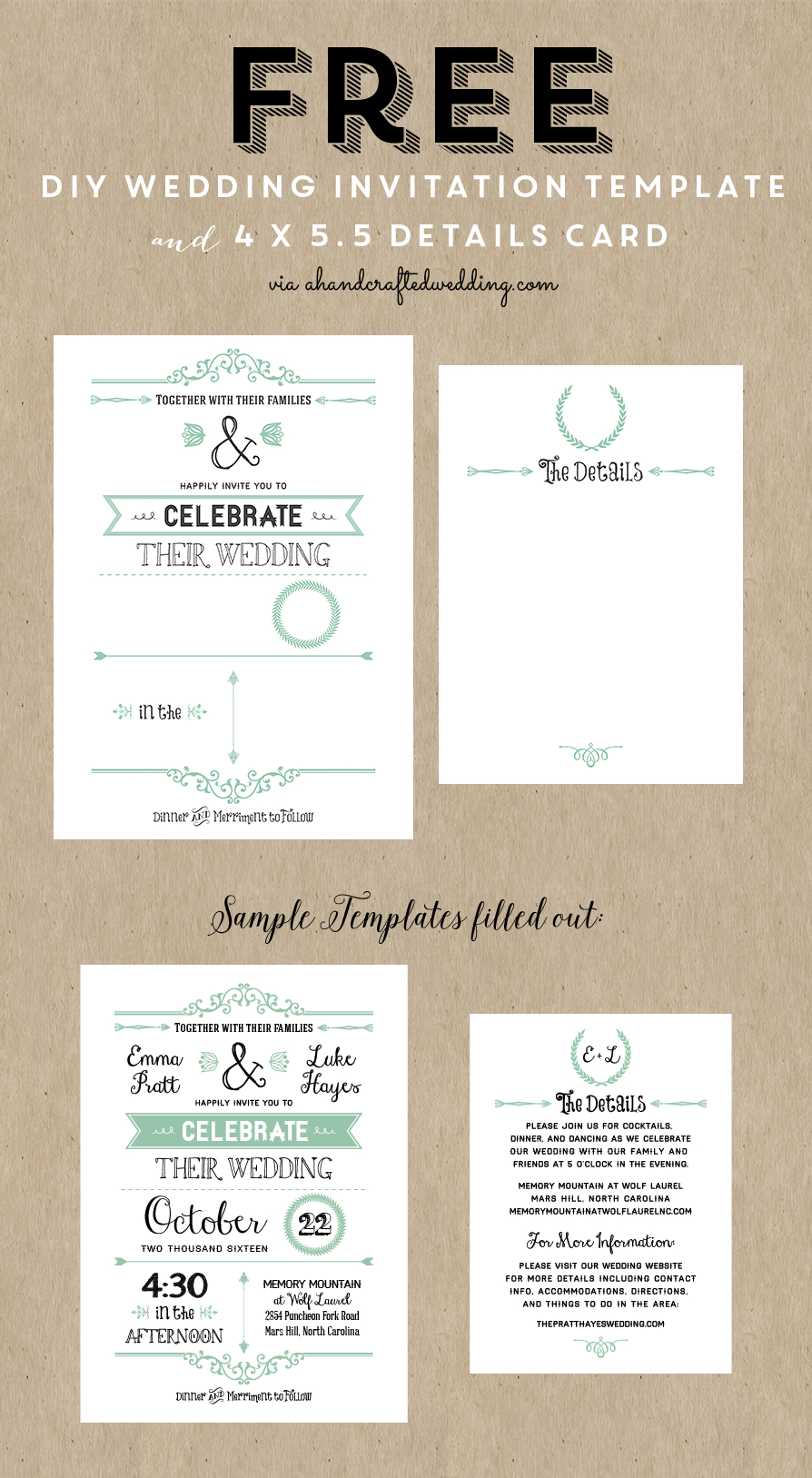Free Printable Wedding Invitation Template - Worksheets Library inside Free Printable Wedding Invitations With Photo