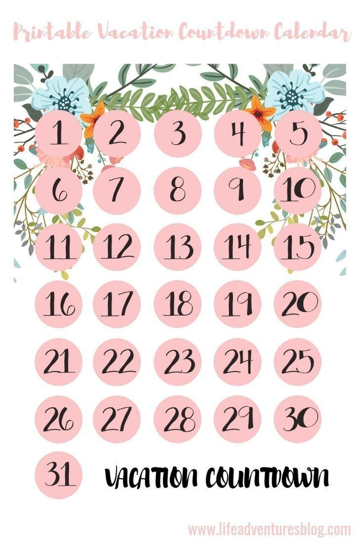 Free Printable Wedding & Vacation Countdown Calendar For Every with Free Printable Wedding Countdown