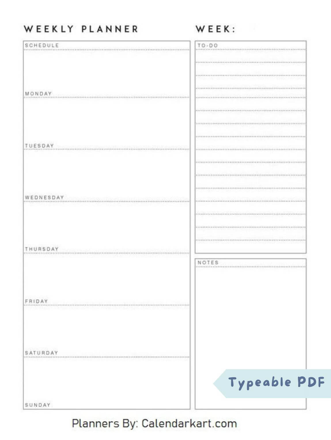 Free Printable Weekly Planner Templates - Calendarkart in Free Printable Weekly Appointment Sheets