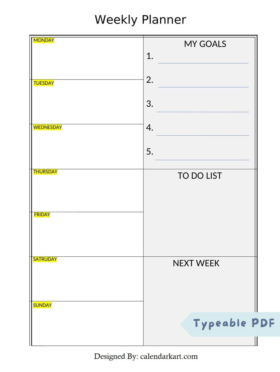 Free Printable Weekly Planner Templates - Calendarkart with regard to Free Printable Weekly Appointment Sheets