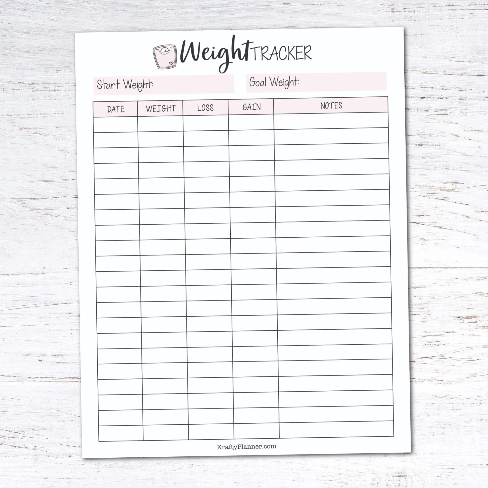 Free Printable Weight Loss Tracker — Krafty Planner with regard to Free Printable Weight Loss Chart